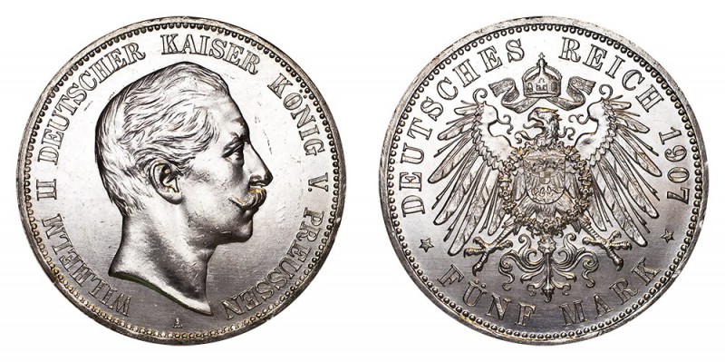 GERMANY: PRUSSIA. Wilhelm II, 1888-1918. 5 Mark 1907-A, Berlin. 27.78 g. Mintage...