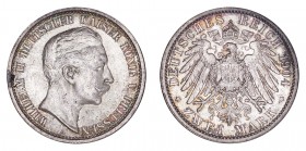 GERMANY: PRUSSIA. Wilhelm II, 1888-1918. 2 Mark 1904-A, Berlin. 11.11 g. Mintage 9,981,031. KM# 522, J# 102. Full mint bloom, nicely toned. Uncirculat...