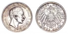 GERMANY: PRUSSIA. Wilhelm II, 1888-1918. 2 Mark 1905-A, Berlin. J.102. Uncirculated, or nearly so.