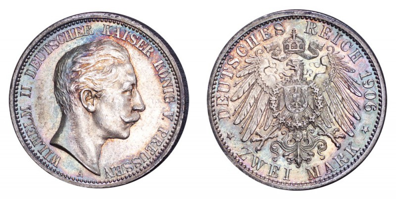 GERMANY: PRUSSIA. Wilhelm II, 1888-1918. 2 Mark 1906-A, Berlin. J.102. Uncircula...
