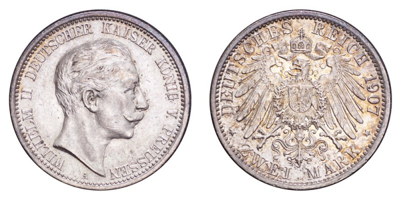 GERMANY: PRUSSIA. Wilhelm II, 1888-1918. 2 Mark 1907-A, Berlin. J.102. Uncircula...