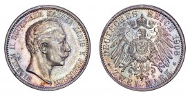 GERMANY: PRUSSIA. Wilhelm II, 1888-1918. 2 Mark 1908-A, Berlin. J.102. Uncirculated and intensely toned.
