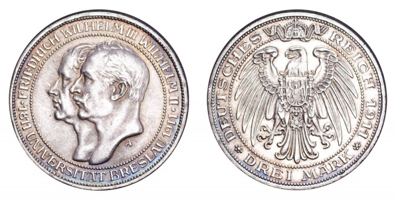 GERMANY: PRUSSIA. Wilhelm II, 1888-1918. 3 Mark 1911-A, Berlin. J.108. Universit...