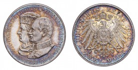 GERMANY: SAXONY. Georg, 1902-04. 2 Mark 1909-E, Dresden. J.138. University of Leipzig 500 years. Gem uncirculated with deep golden toning.