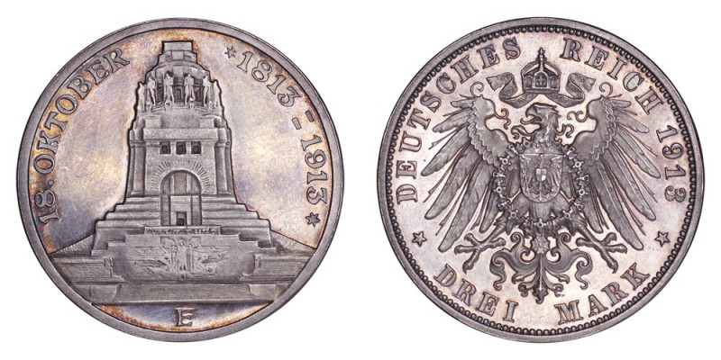 GERMANY: SAXONY. Friedrich August III, . 3 Mark 1913-E, Muldenhutten. Battle of ...