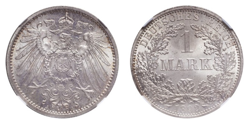GERMANY. Wilhelm II, 1888-1918. Mark 1892-A, Berlin. 5.56 g. J.17. Scarce in thi...