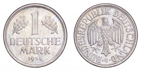 GERMANY. Bundesrepublik, 1950-. Mark 1954-G, Karlsruhe. J.385. A key date from this mint, lists 980 EUR in UNC in the Grosser Deutscher Münzkatalog (2...
