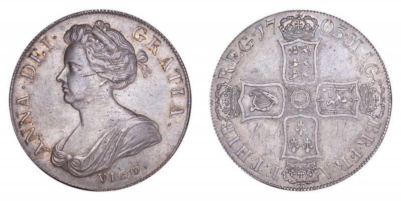 GREAT BRITAIN. Anne, 1702-14. Crown 1703 VIGO, London. S.3576; ESC.99; Bull 1340...