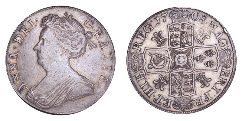 GREAT BRITAIN. Anne, 1702-14. Crown 1708, London. S.3601; ESC.105; Bull 1346. Se...