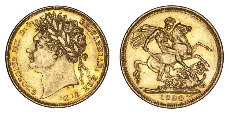 GREAT BRITAIN. George IV, 1820-30. Gold Sovereign 1824, London. 7.99 g. Mintage ...
