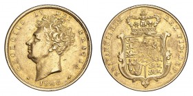 GREAT BRITAIN. George IV, 1820-30. Gold Sovereign 1826, London. 7.99 g. S.3801. Scratches in obverse fields, otherwise very fine.
