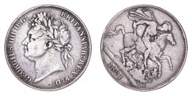 GREAT BRITAIN. George IV, 1820-30. Crown 1821, London. 28.28 g. Mintage 438,000. KM# 680, S-3805. Edge SECVNDO. Reverse struck circa 30 degrees off, a...