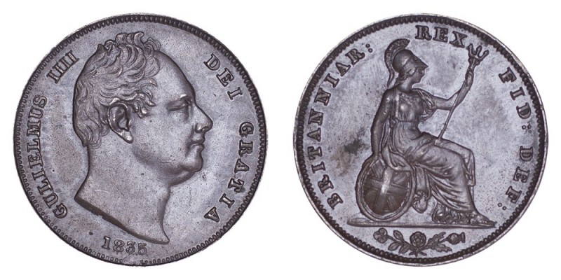 GREAT BRITAIN. William IV, 1830-37. Farthing 1835, London. 4.7 g. Mintage 1,720,...