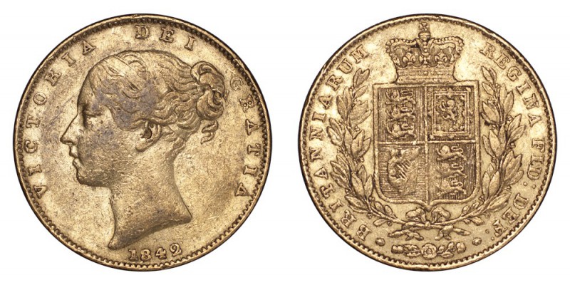 GREAT BRITAIN. Victoria, 1837-1901. Gold Sovereign 1842, London. GR?TI?. 7.99 g....