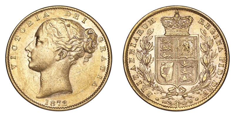 GREAT BRITAIN. Victoria, 1837-1901. Gold Sovereign 1872, London. Shield. 7.99 g....