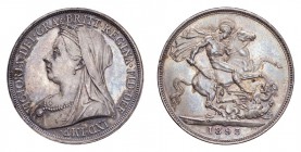 GREAT BRITAIN. Victoria, 1837-1901. Crown 1893, London. Choice uncirculated with dark toning. First date in the series. This lot can be viewed in our ...