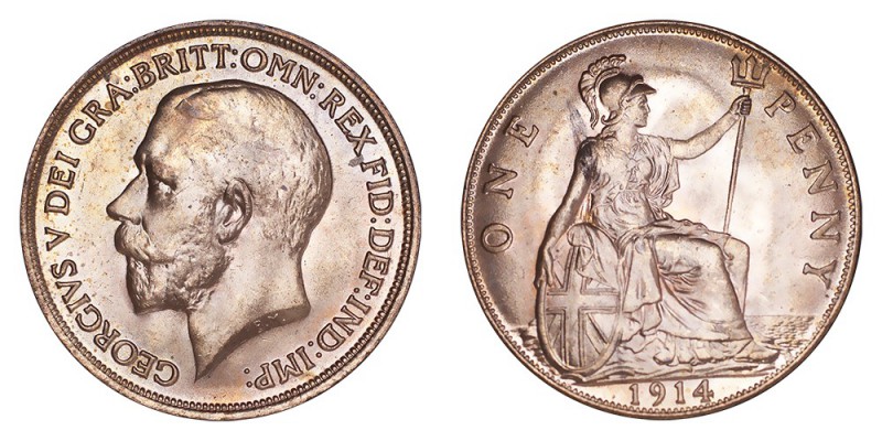 GREAT BRITAIN. George V, 1910-36. Penny 1914, London. 9.4 g. Mintage 50,821,000....