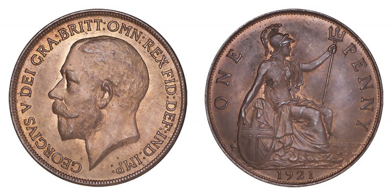 GREAT BRITAIN. George V, 1910-36. Penny 1921, London. 9.4 g. Mintage 113,761,000...