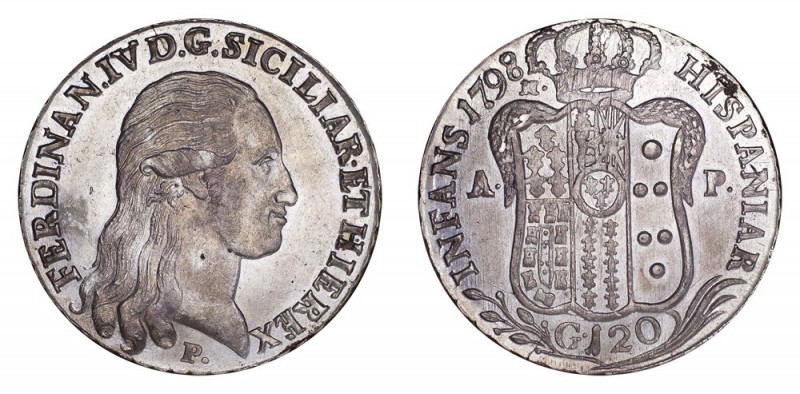 ITALY: NAPLES. Ferdinando IV, 1759-99. Piastre / 120 Granas 1798 P-AP, 27.5 g. D...