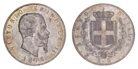 ITALY. Vittorio Emanuele II, 1861-78. 5 Lire 1876-R, Rome. 25 g. About Uncirculated.