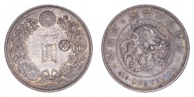 JAPAN. Mutsuhito (Meiji), 1867-1912. Yen 1896 (Meiji 29), Osaka. 26.96 g. Mintage 9,477,414. KM Y# A25.3. Trader's chopmark in obverse field. Extremel...