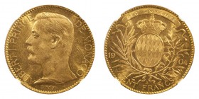 MONACO. Albert, 1889-1922. Gold 100 Francs 1904-A, Paris. 32.26 g. KM. 105; F 13. In US plastic holder, graded NGC MS62, certification number 2809863-...