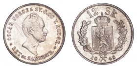 NORWAY. Oscar I, 1844-59. 12 Skilling 1845, Kongsberg. 2.89 g. Mintage 631,000. KM# 314.1 . Fine.
