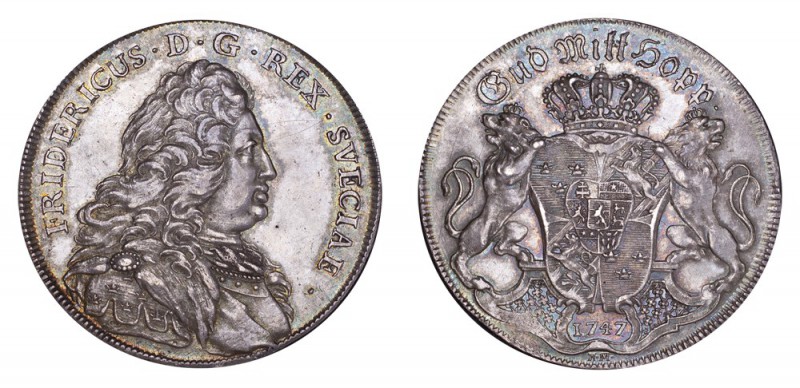 SWEDEN. Frederick I, 1720-51. Riksdaler 1747, Stockholm. Dav. 1728; KM# 423. Mag...
