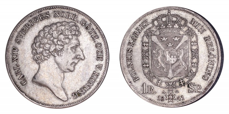 SWEDEN. Carl XIV Johan, 1818-44. Riksdaler 1841, Stockholm. 34 g. Mintage 549,18...