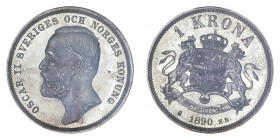 SWEDEN. Oscar II, 1872-1907. Krona 1890, Stockholm. 7.5 g. Very rare in proof. In US plastic holder, graded PCGS PR64, certification number 33175346.