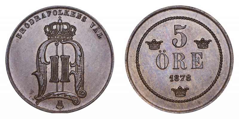 SWEDEN. Oscar II, 1872-1907. 5 Ore 1878, Stockholm. 8 g. Mintage 608,500. KM# 73...