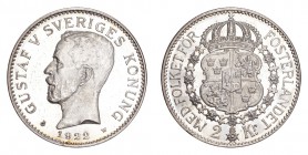 SWEDEN. Gustaf V, 1907-50. 2 Kronor 1922, Stockholm. 15 g. SM 183. Prooflike. Choice Uncirculated.