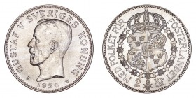 SWEDEN. Gustaf V, 1907-50. 2 Kronor 1926, Stockholm. 15 g. Mintage 221,577. KM# 787. Brilliant uncirculated.