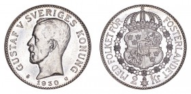 SWEDEN. Gustaf V, 1907-50. 2 Kronor 1930, Stockholm. 15 g. Mintage 178,387. KM# 787. Brilliant uncirculated.
