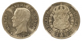 SWEDEN. Gustaf V, 1907-50. Krona 1910, Stockholm. 7.5 g. Mintage 643,065. KM# 786. A stunning example of the first date of this type, with prooflike f...