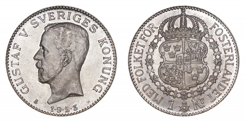 SWEDEN. Gustaf V, 1907-50. Krona 1923, Stockholm. 7.5 g. Mintage 746,277. KM# 78...