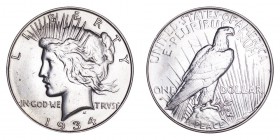 UNITED STATES. Peace Dollars, 1921-28. Dollar 1934-D, Denver. 26.73 g. Mintage 1,569,500. KM# 150. Near Mint state.