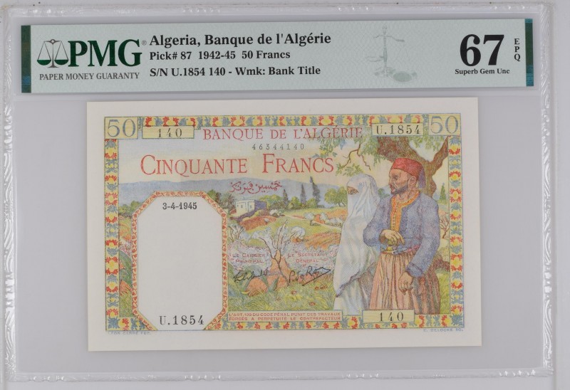 Algeria, 50 francs Type 1938 Filigrane « lettres », P.87, B130d, U.1854 , 3-5-45...