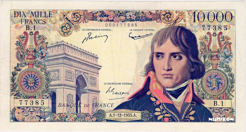 France, 10000 francs Type 1955 Bonaparte, P.136, F.51.01, B.1 , 1955, Billet apl...
