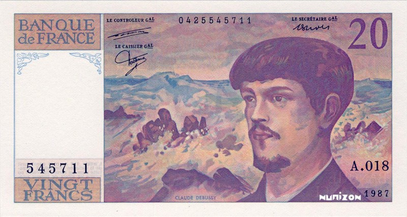 France, 20 francs Type 1980 Debussy, P.151a, F.66.08.A18, A.018 , 1987,