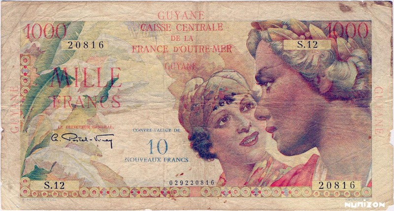 French Guiana, 10 NF/1000 francs Union française Type 1946, P.32, K233, CFO B15a...