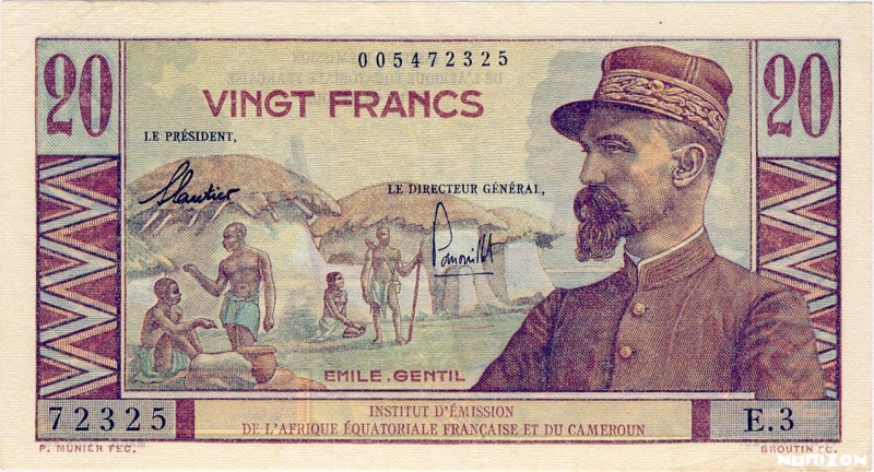 French Equatorial Africa, 20 francs Émile Gentil Type 1957, P.30, LK541, B503, 7...
