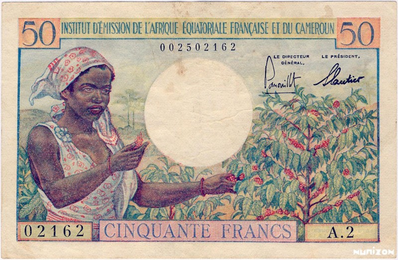 French Equatorial Africa, 50 francs Type 1957, P.31, LK542, B504, A.2 02162, 195...