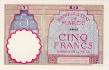 Morocco [#23A, AU] 5 francs Type 1922