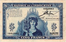 French Oceania [#19, XF] 5 francs Type 1944 Papeete