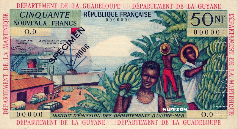 French Antilles, 50 nouveaux francs Type 1962, P.6s, KSP706-1, B106, 0 00000, 19...