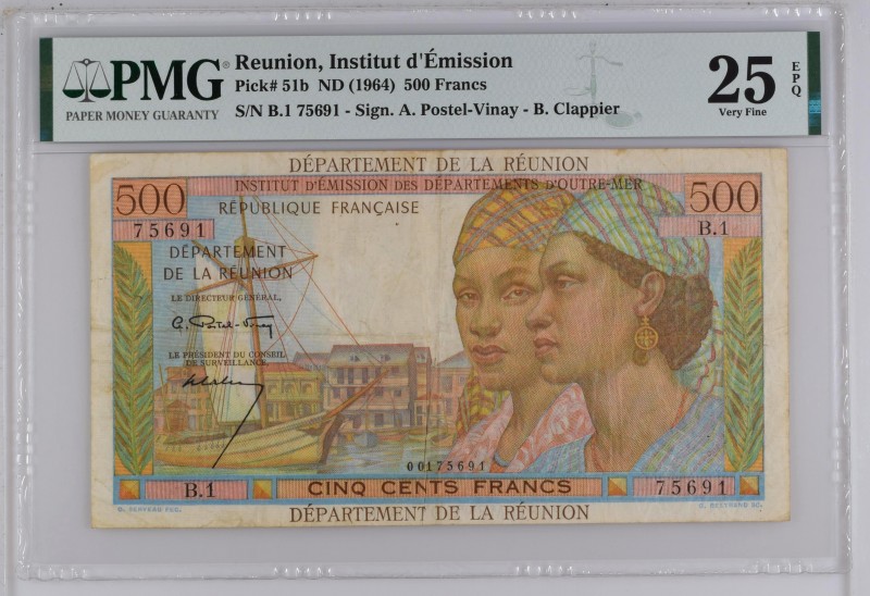 Reunion, 500 francs Pointe à Pitre département Type 1964, P.51, #K442, #B503a, B...