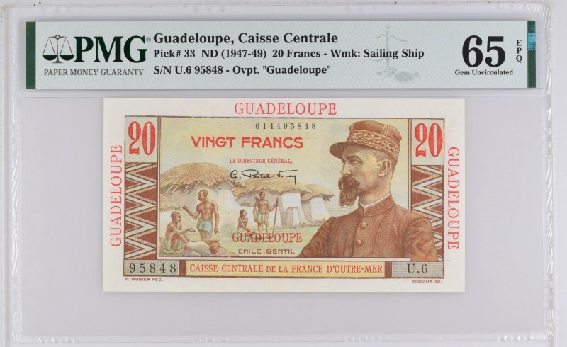 Guadeloupe, 20 francs Émile Gentil Type 1946, P.33, #K131, #B407a, U.6 95848, 19...