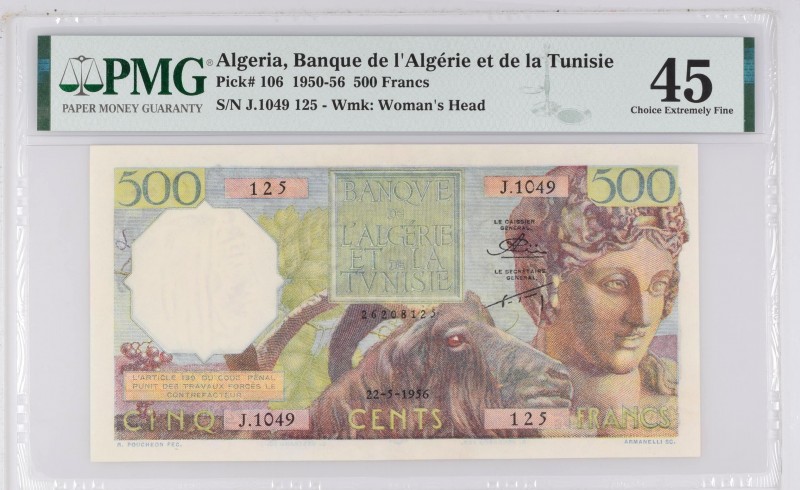 Algeria, 500 francs Bacchus Type 1950, P.106, #MK38b, #B201c, J.1049 125, 1956,