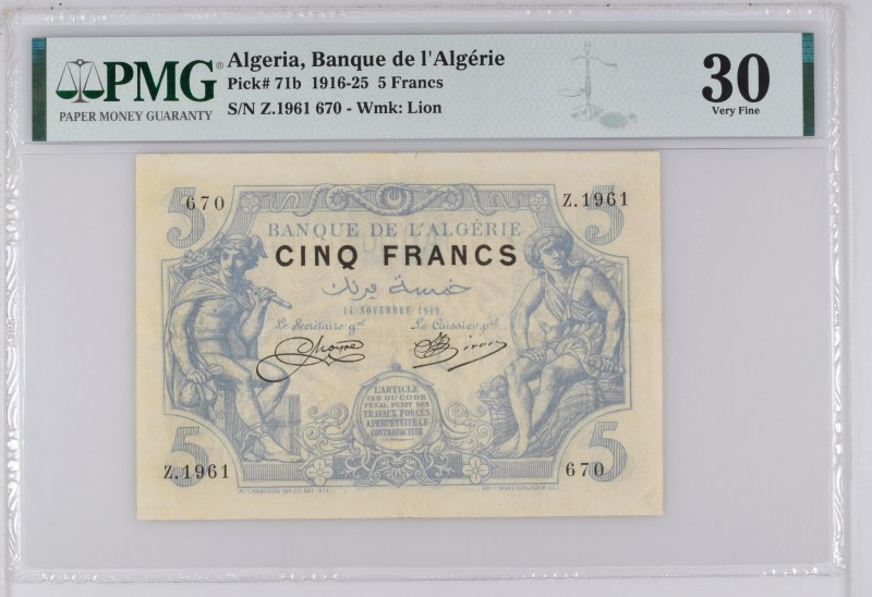 Algeria, 5 francs Bleu Type 1873, P.71b, #MK1b, Z.1961 670, 1949,